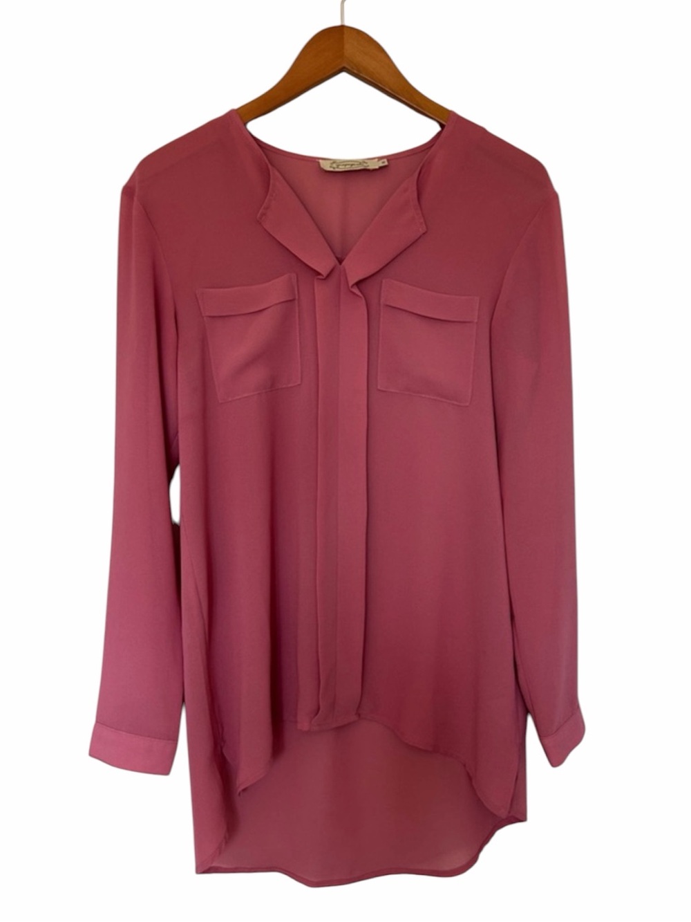 Propaganda Dusty Rose Pink Sheer High Low Pullover Blouse Long Sleeve XS